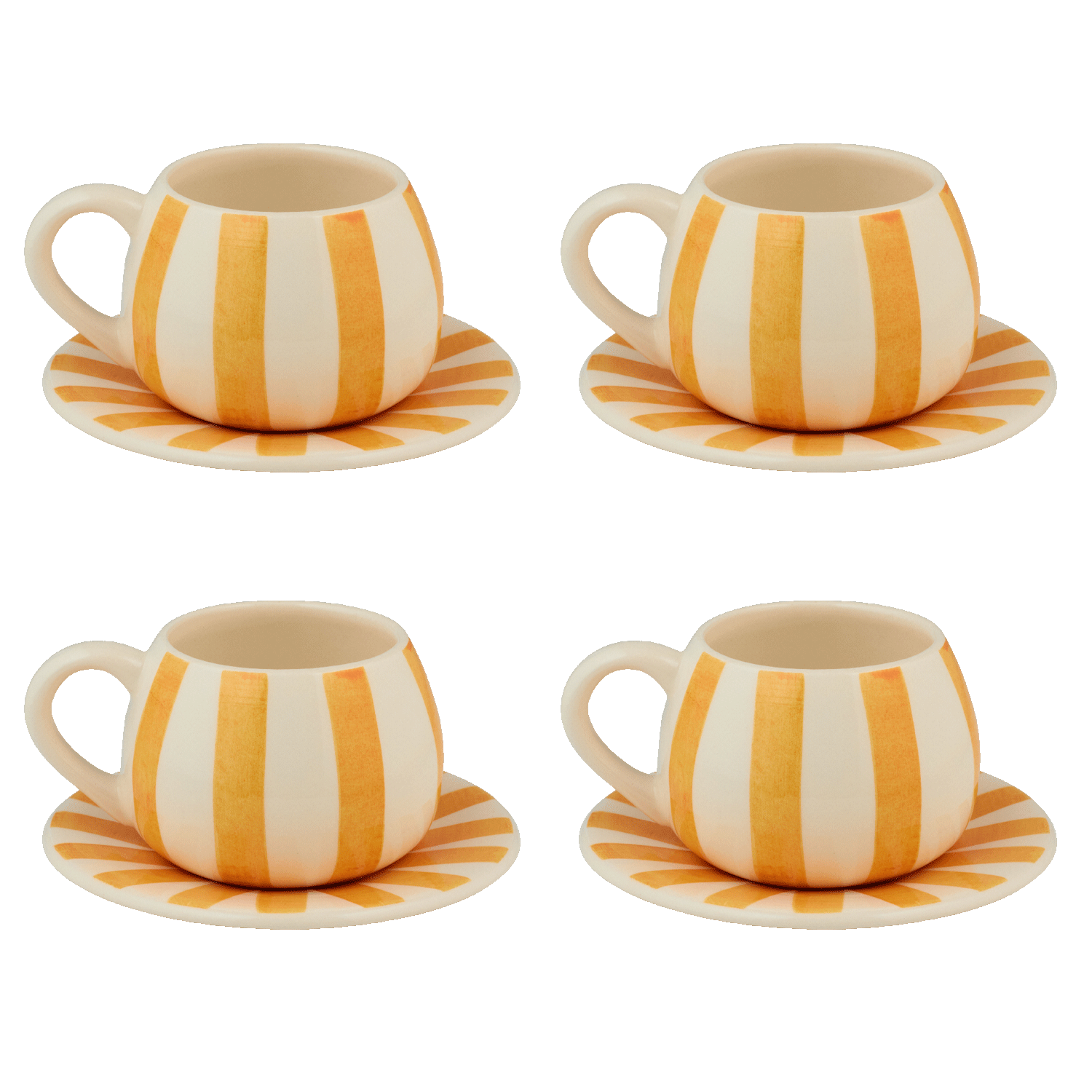 Yellow Stripes Coffee Cup & Saucers (Set of 4)