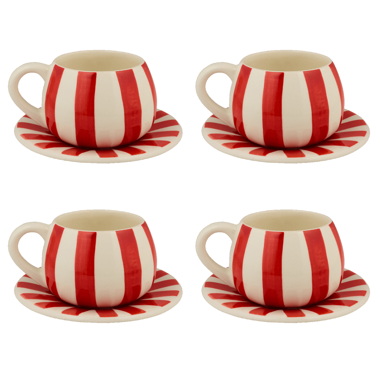 Red Stripes Coffee Cup & Saucers (Set of 4)