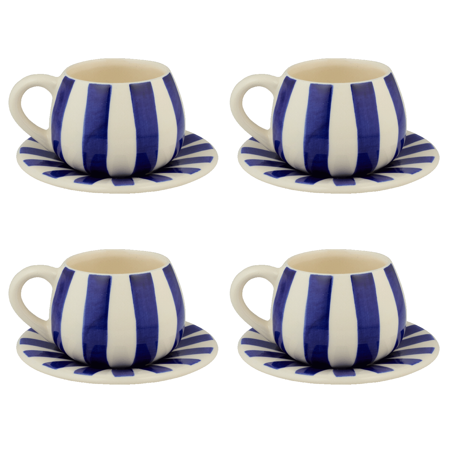 Navy Blue Stripes Coffee Cup & Saucers (Set of 4)