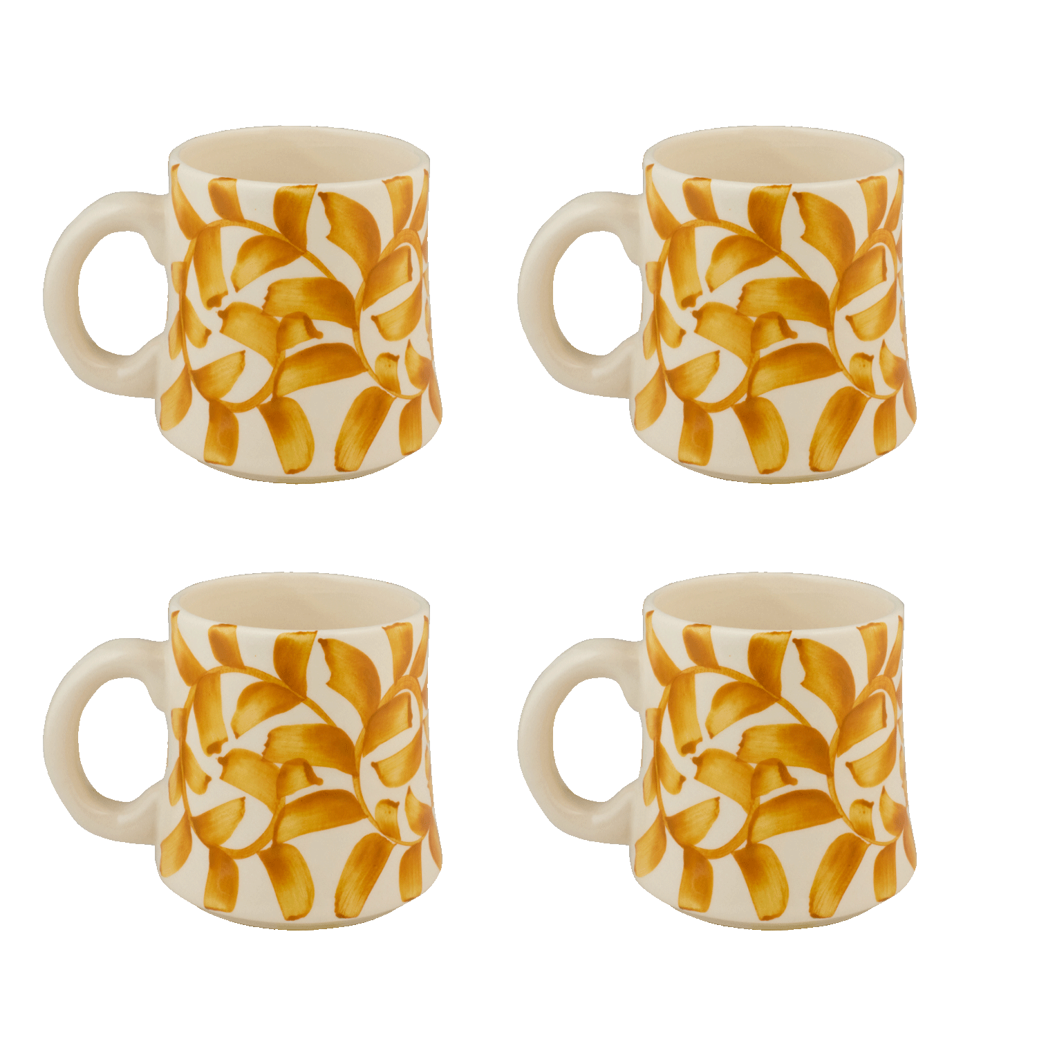 Yellow Scroll Mugs (Set of 4)