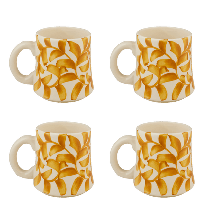Yellow Scroll Mugs (Set of 4)