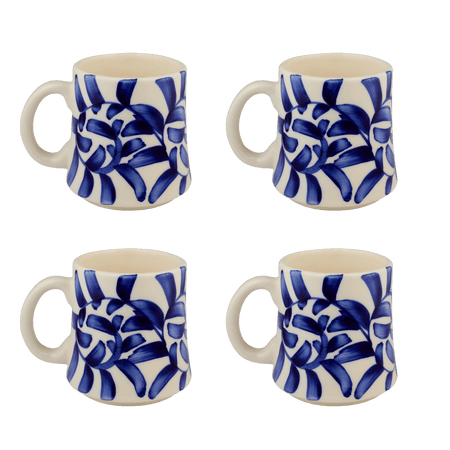 Navy Blue Scroll Mugs (Set of 4)