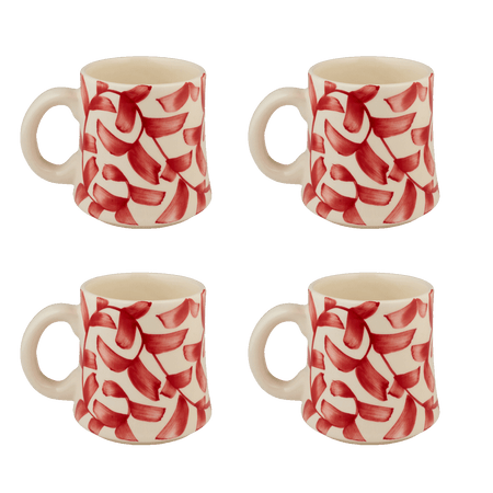 Red Scroll Mugs (Set of 4)