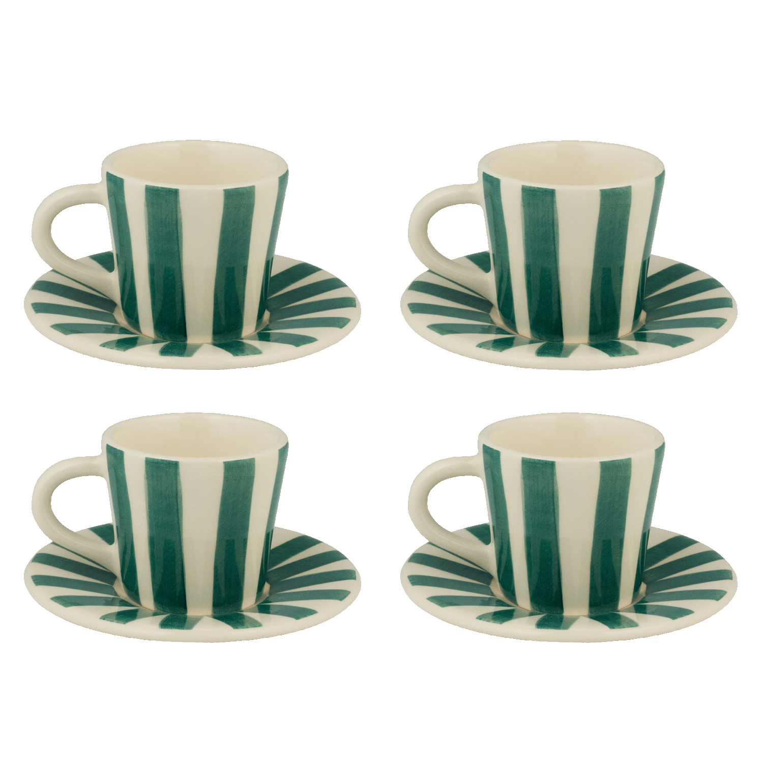 Green Stripes Espresso Cup & Saucers (Set of 4)