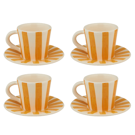 Yellow Stripes Espresso Cup & Saucers (Set of 4)