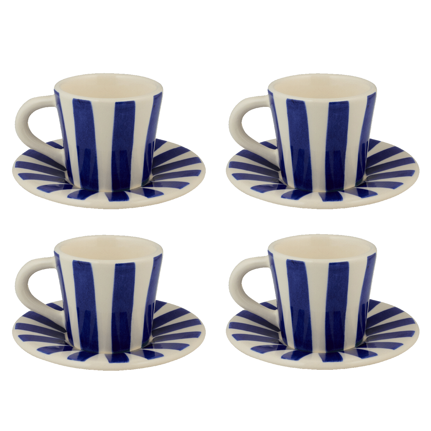 Navy Blue Stripes Espresso Cup & Saucers (Set of 4)