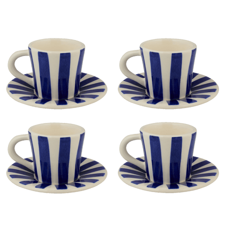 Navy Blue Stripes Espresso Cup & Saucers (Set of 4)