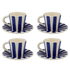 Navy Blue Stripes Espresso Cup & Saucers (Set of 4)