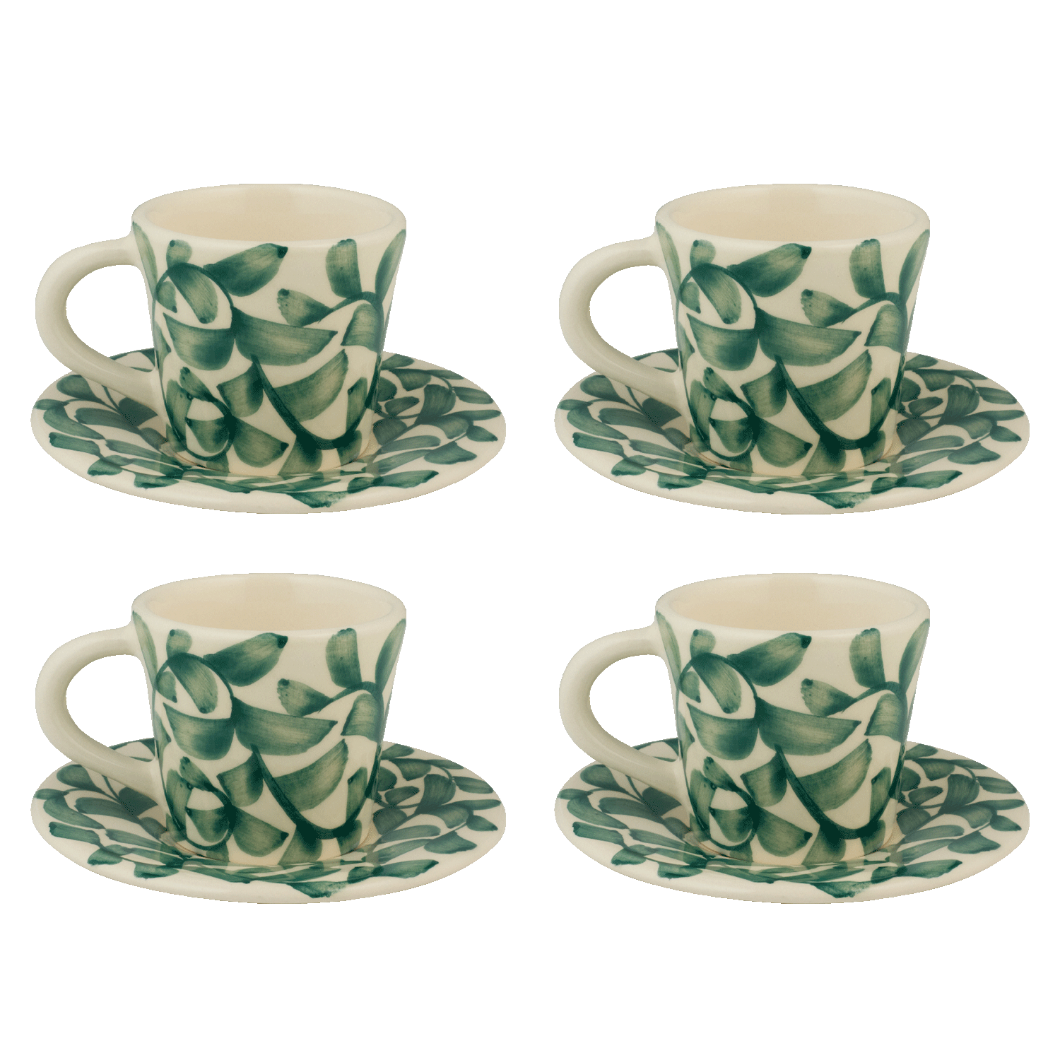 Green Scroll Espresso Cup & Saucers (Set of 4)