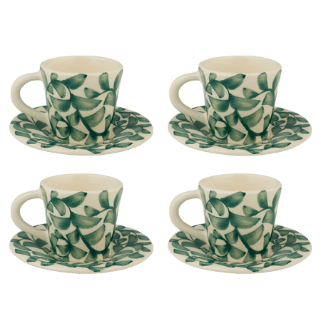 Green Scroll Espresso Cup & Saucers (Set of 4)
