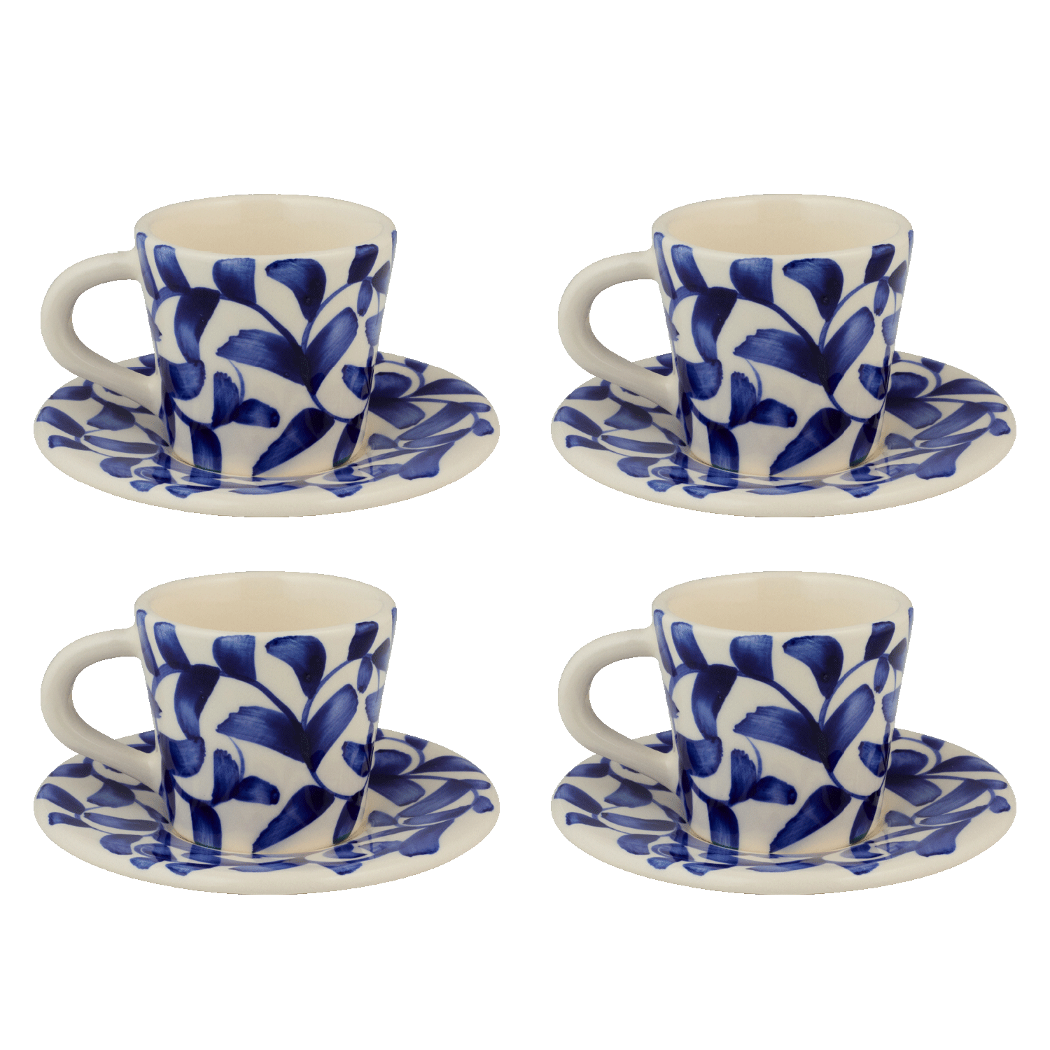 Navy Blue Scroll Espresso Cup & Saucers (Set of 4)