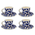 Navy Blue Scroll Espresso Cup & Saucers (Set of 4)