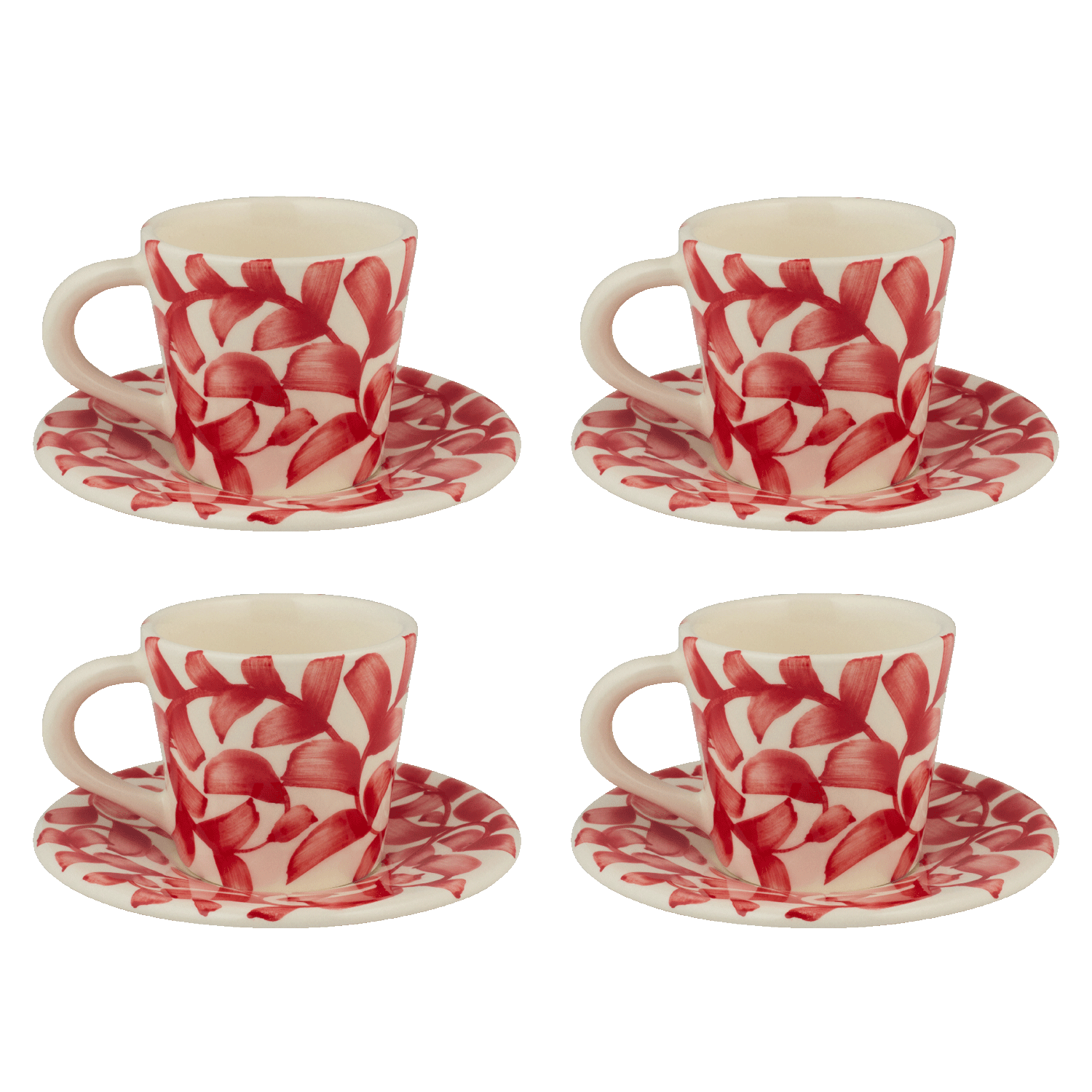 Red Scroll Espresso Cup & Saucers (Set of 4)