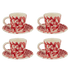 Red Scroll Espresso Cup & Saucers (Set of 4)
