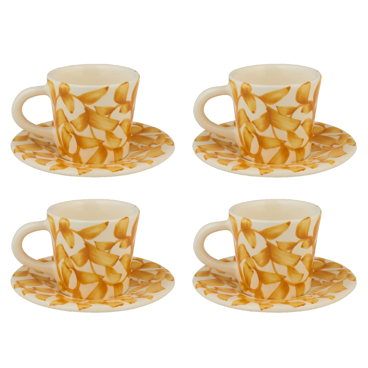 Yellow Scroll Espresso Cup & Saucers (Set of 4)