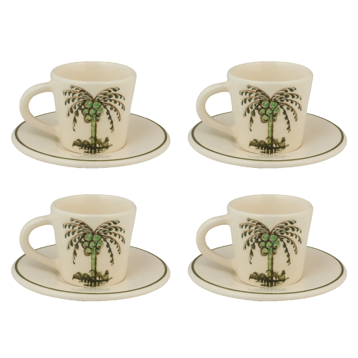 Palm Espresso Cup & Saucers (Set of 4)