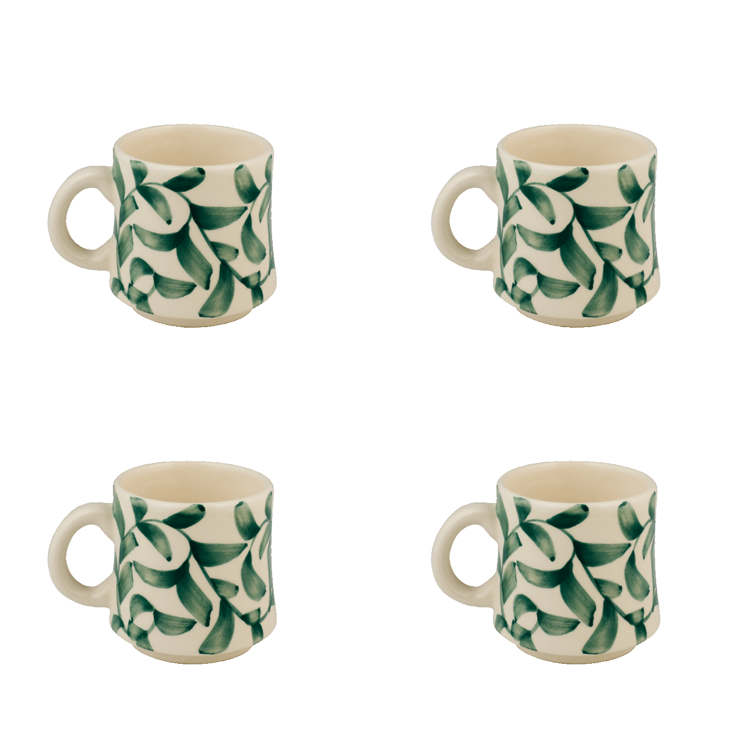 Small Green Scroll Mugs (Set of 4)