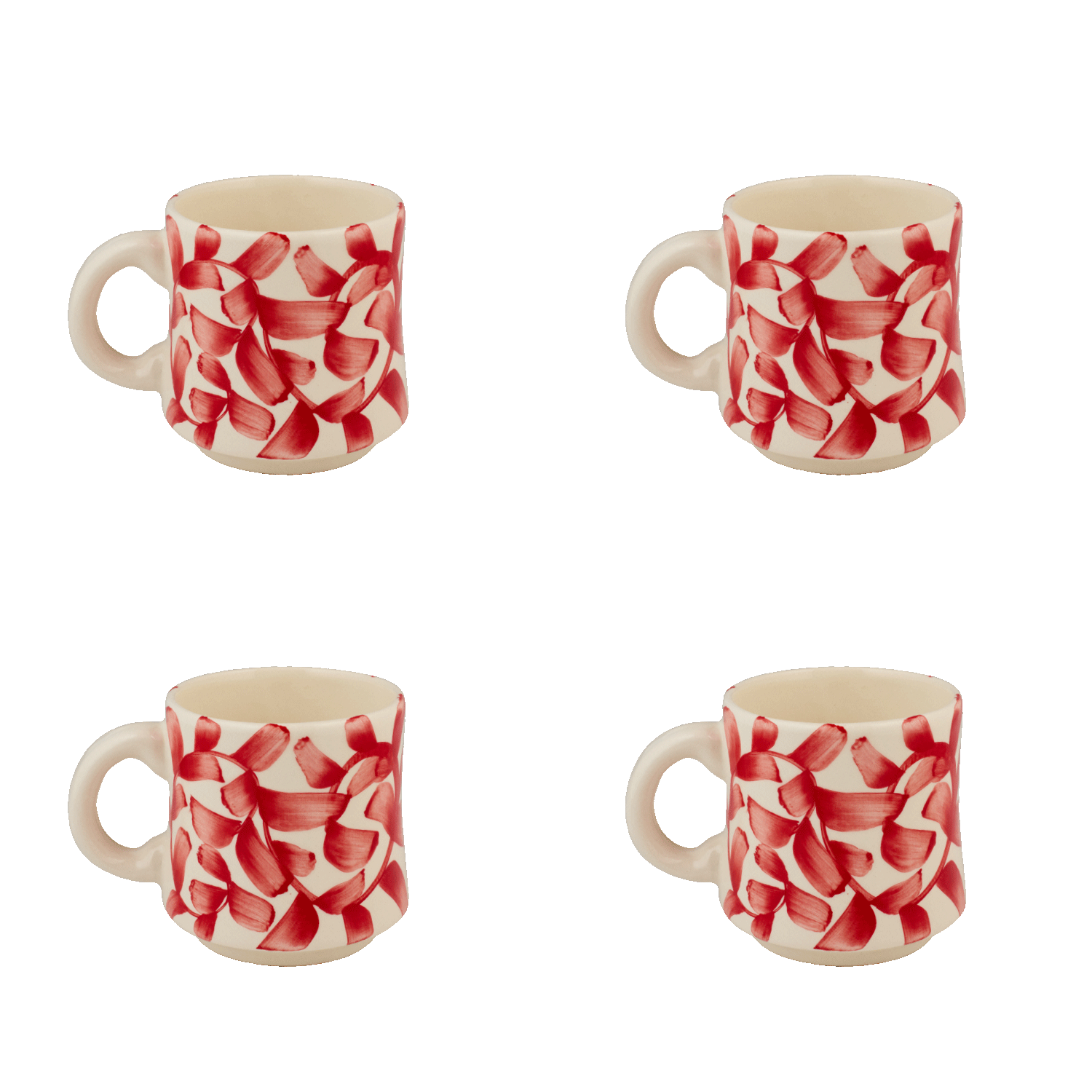 Small Red Scroll Mugs (Set of 4)