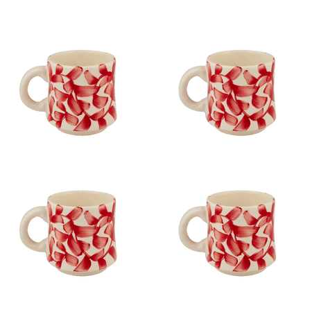 Small Red Scroll Mugs (Set of 4)