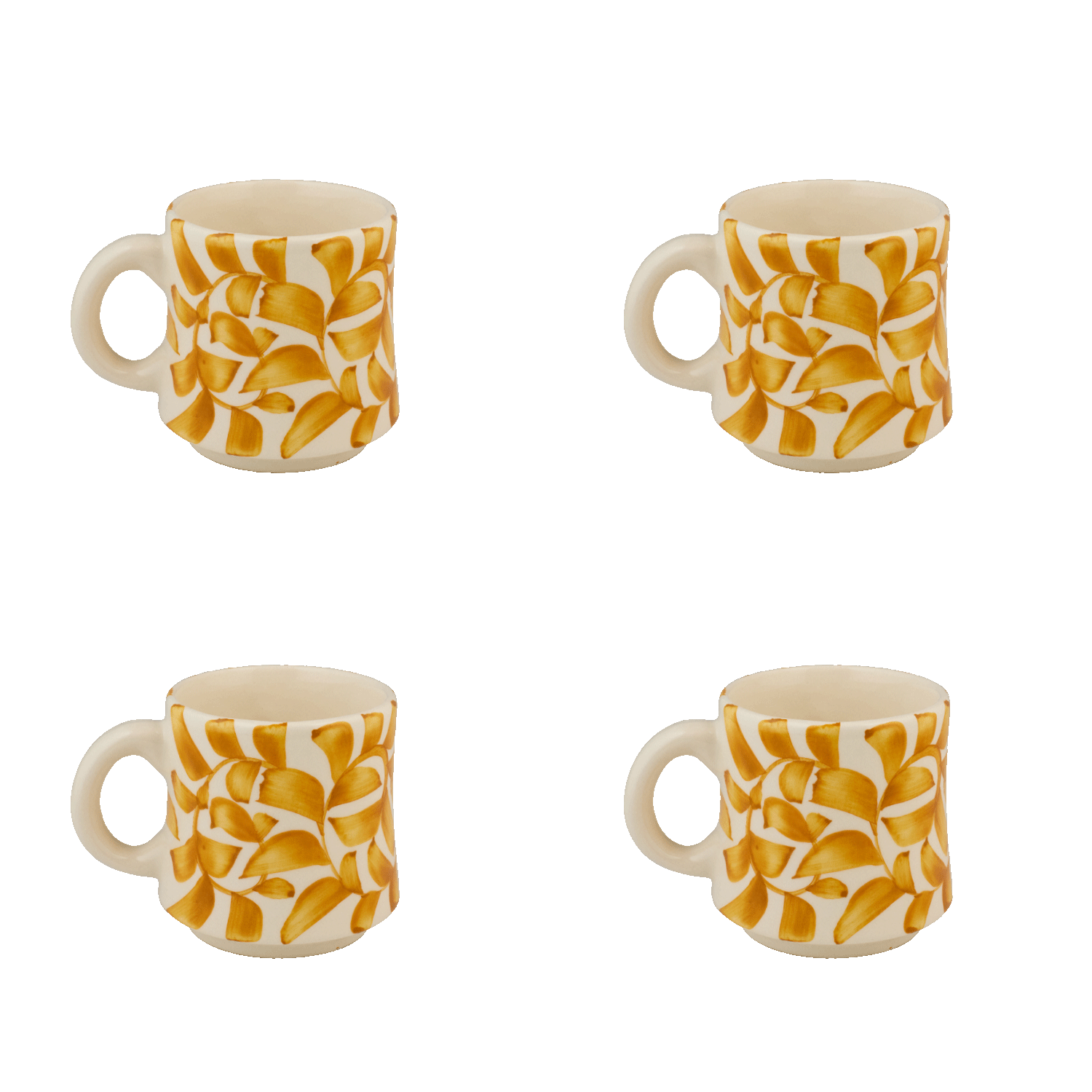 Small Yellow Scroll Mugs (Set of 4)