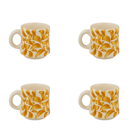 Small Yellow Scroll Mugs (Set of 4)