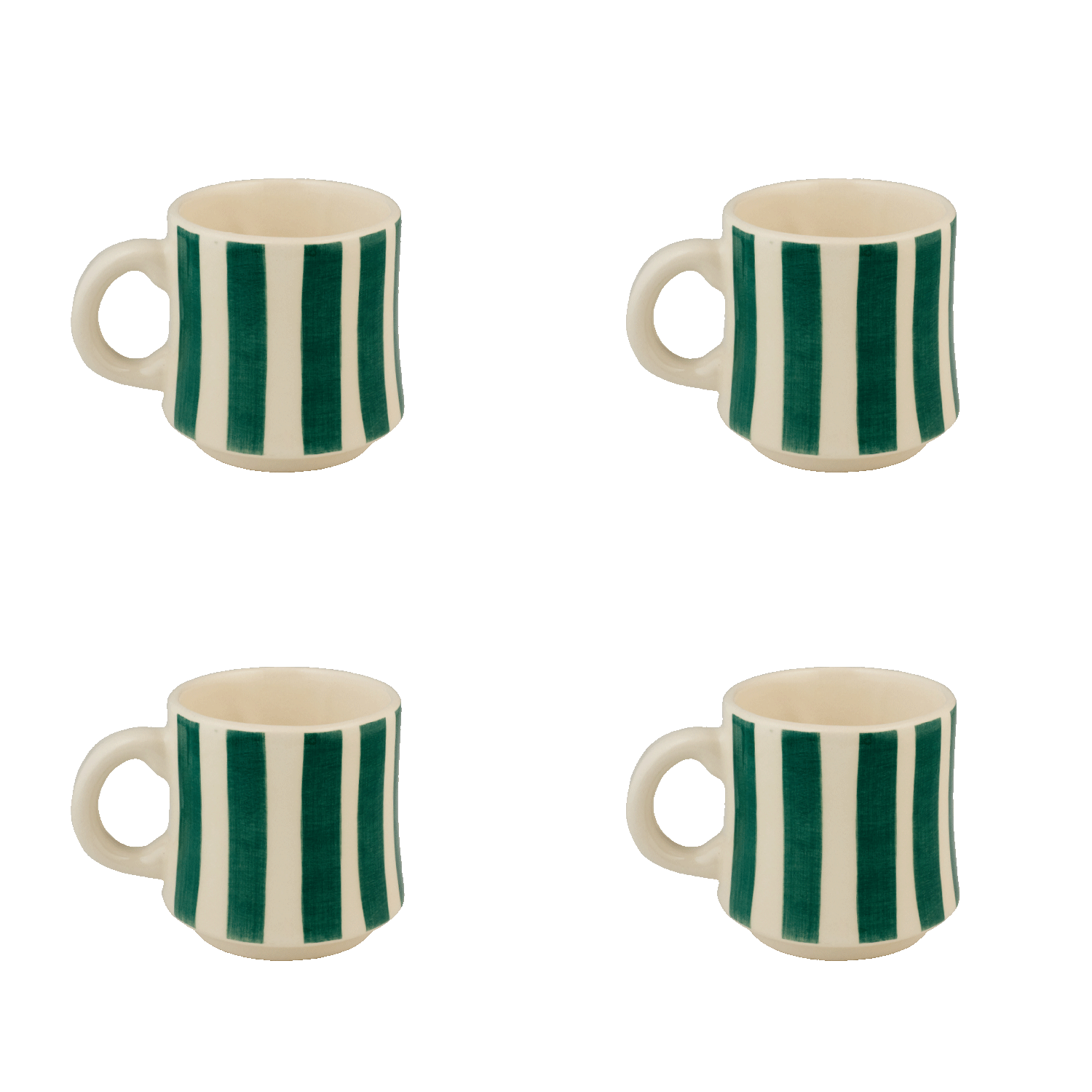 Small Green Stripes Mugs (Set of 4)
