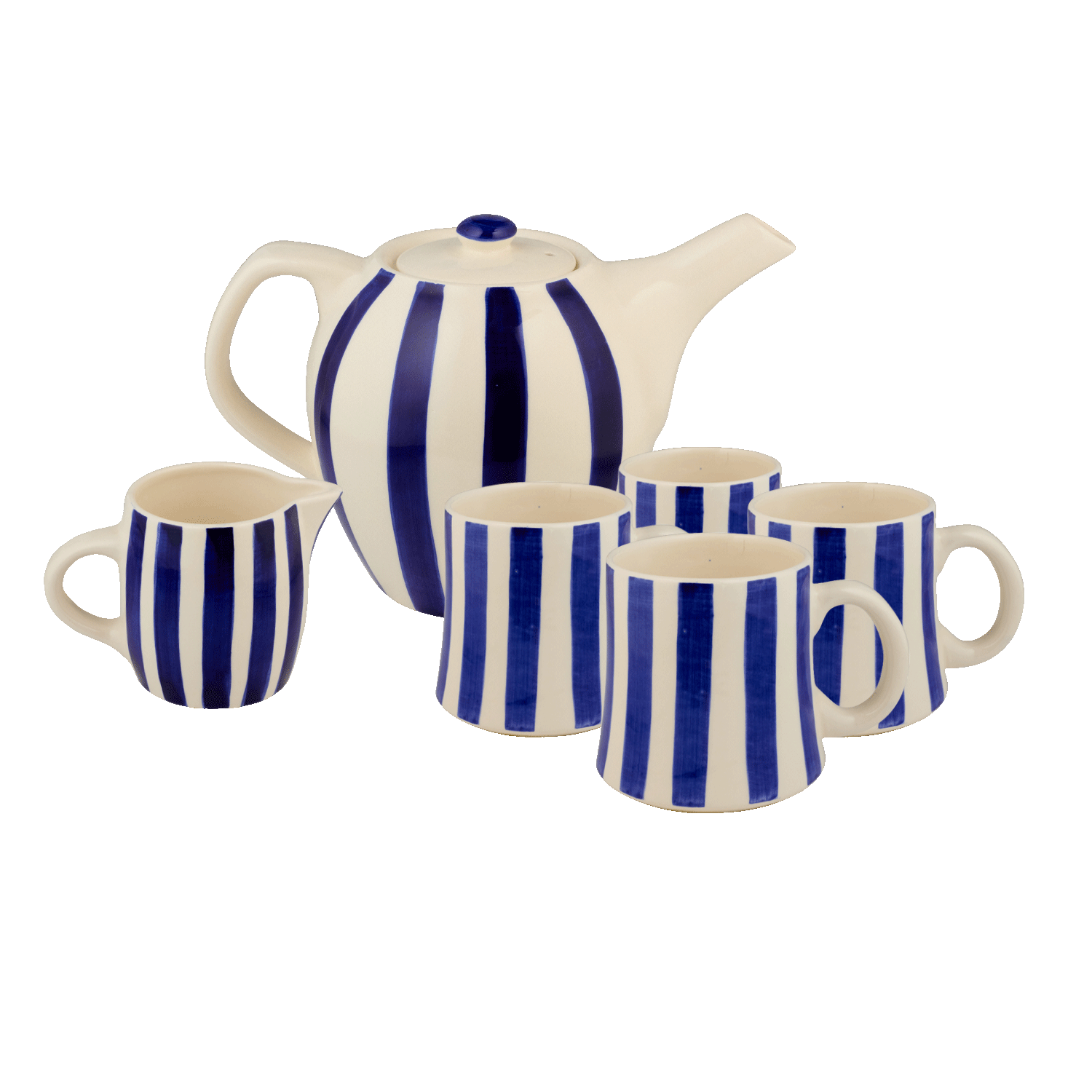 Navy Blue Stripes Tea Set (6 Piece)