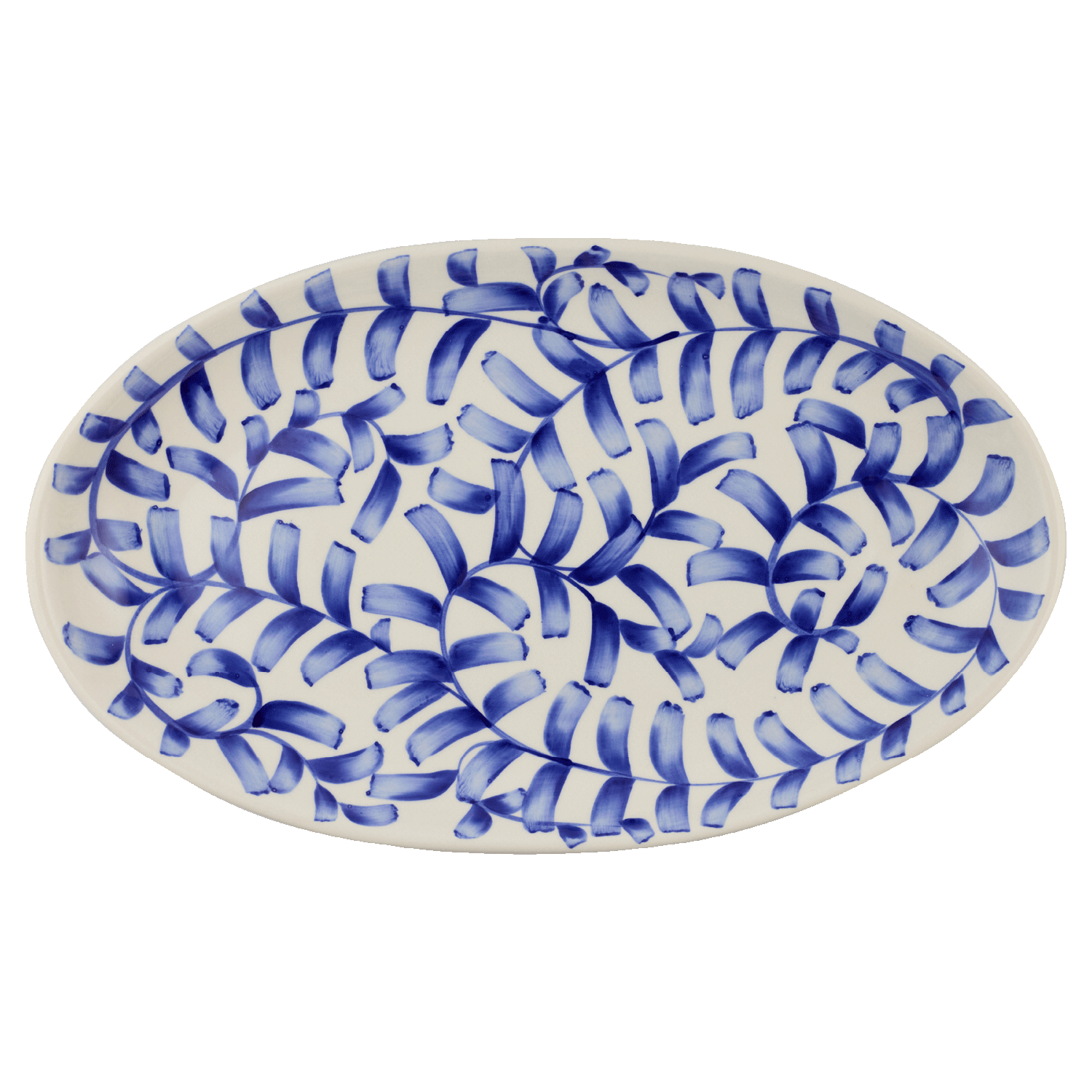 Large Navy Blue Scroll Oval Platter
