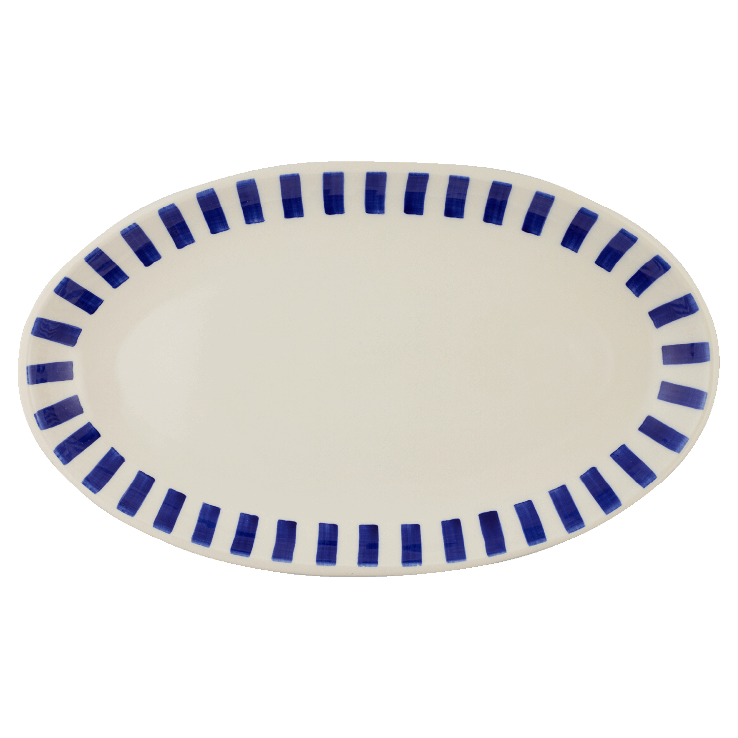 Large Navy Blue Stripes Oval Platter