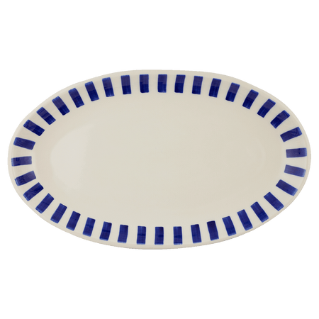 Large Navy Blue Stripes Oval Platter