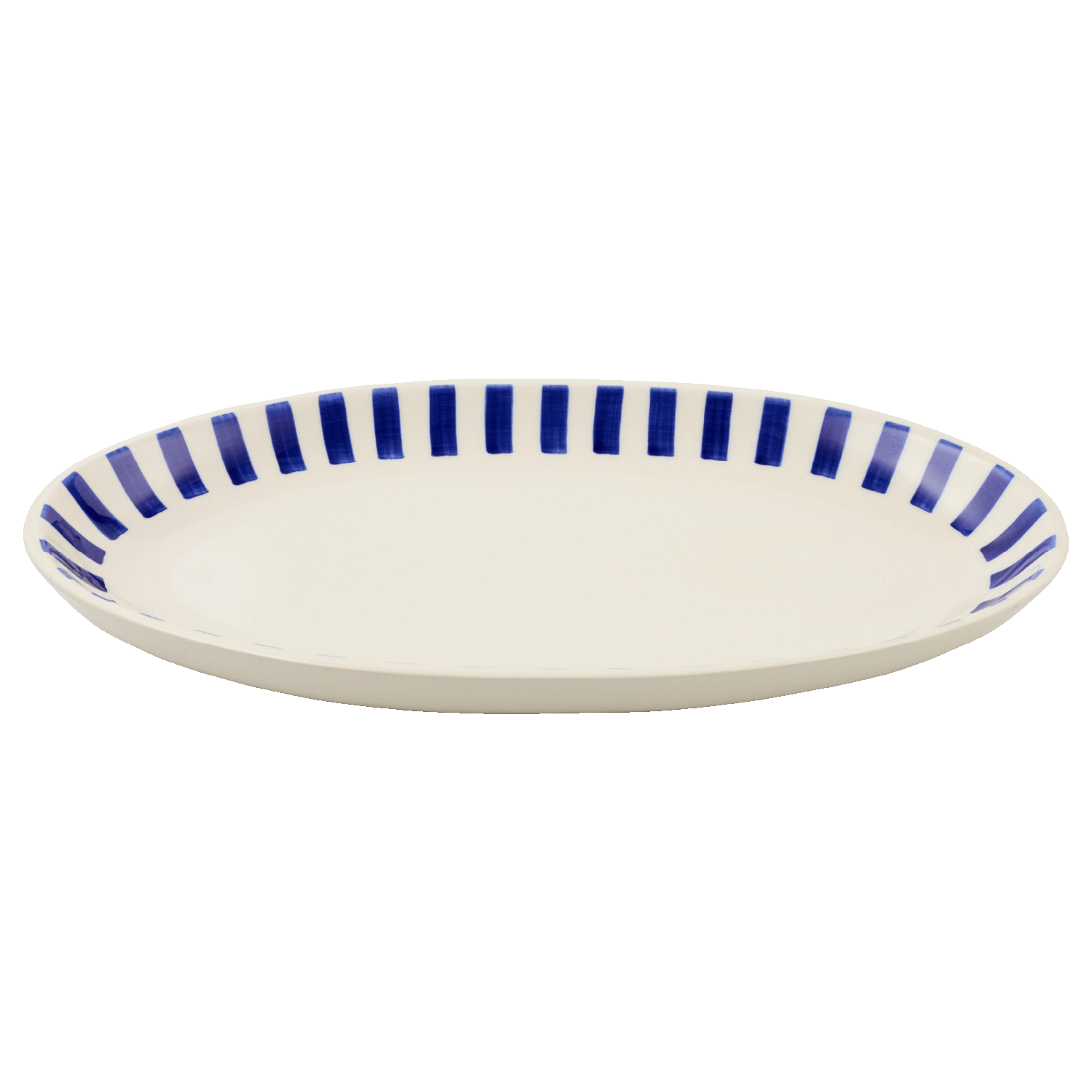 Large Navy Blue Stripes Oval Platter