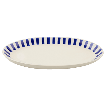 Large Navy Blue Stripes Oval Platter