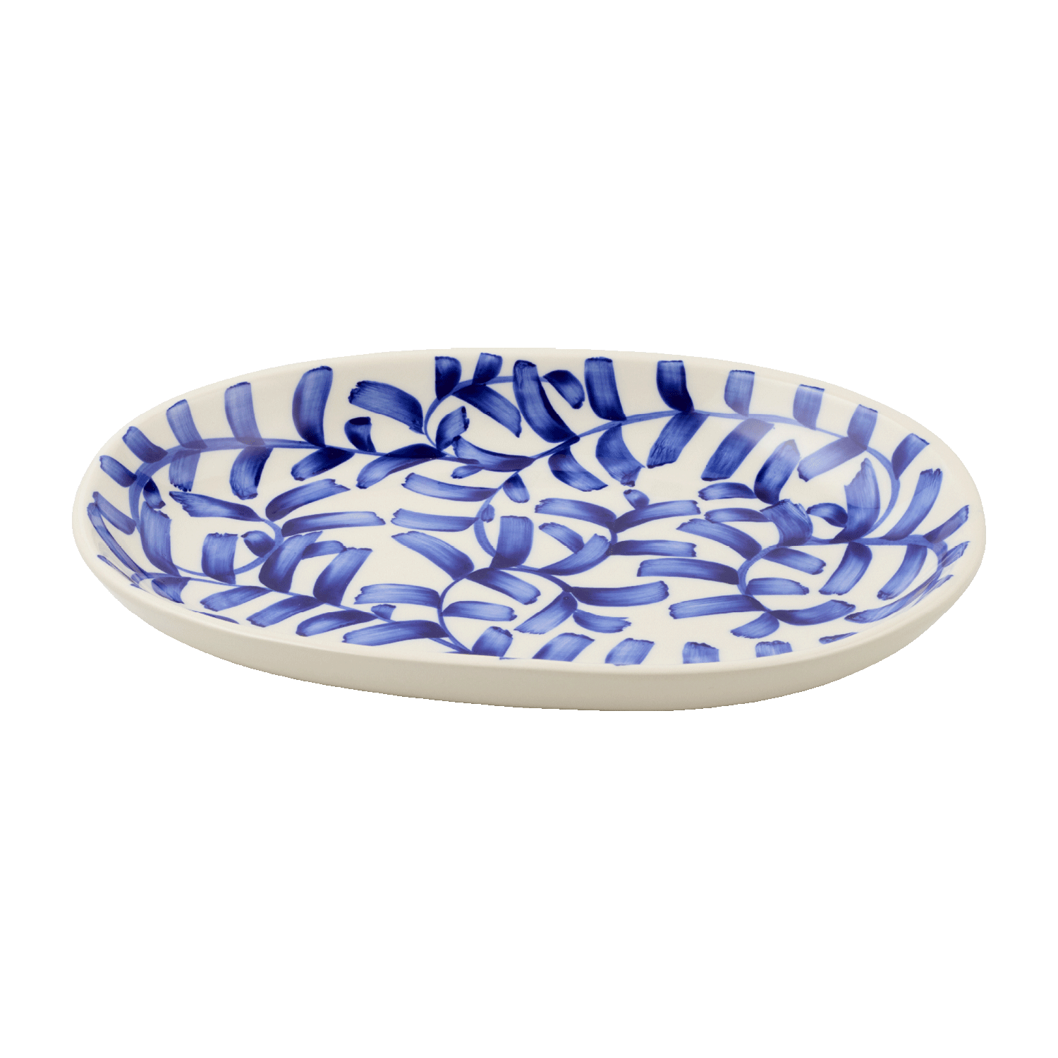 Small Navy Blue Scroll Oval Platter