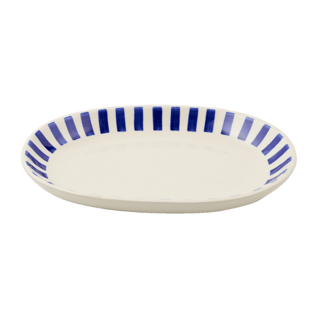 Small Navy Blue Stripes Oval Platter