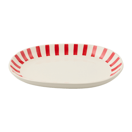 Small Red Stripes Oval Platter