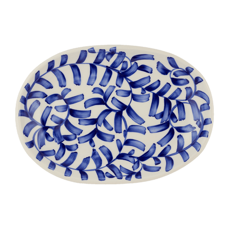 Small Navy Blue Scroll Oval Platter