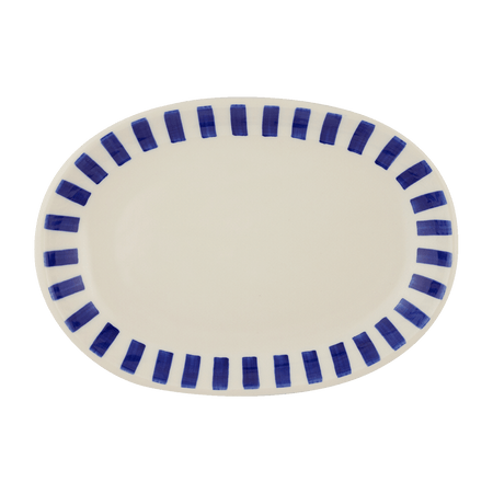 Small Navy Blue Stripes Oval Platter