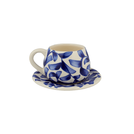 Navy Blue Scroll Coffee Cup & Saucer