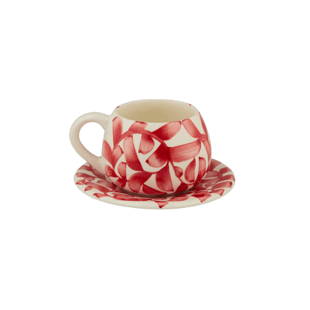 Red Scroll Coffee Cup & Saucer