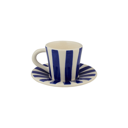 Navy Blue Stripes Espresso Cup & Saucer