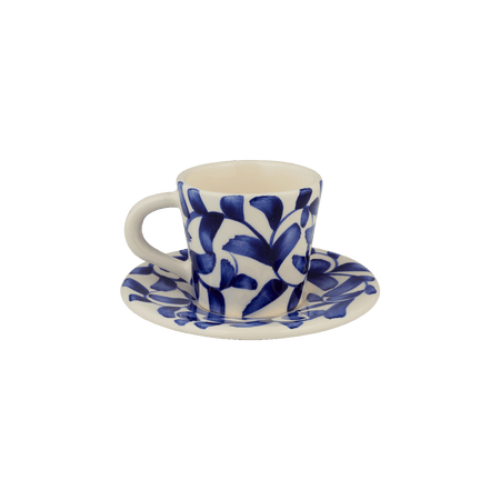 Navy Blue Scroll Espresso Cup & Saucer