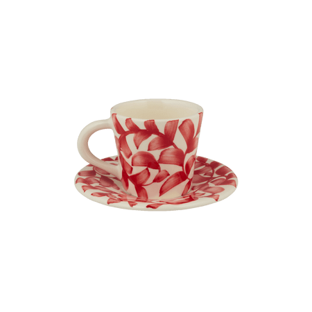 Red Scroll Espresso Cup & Saucer