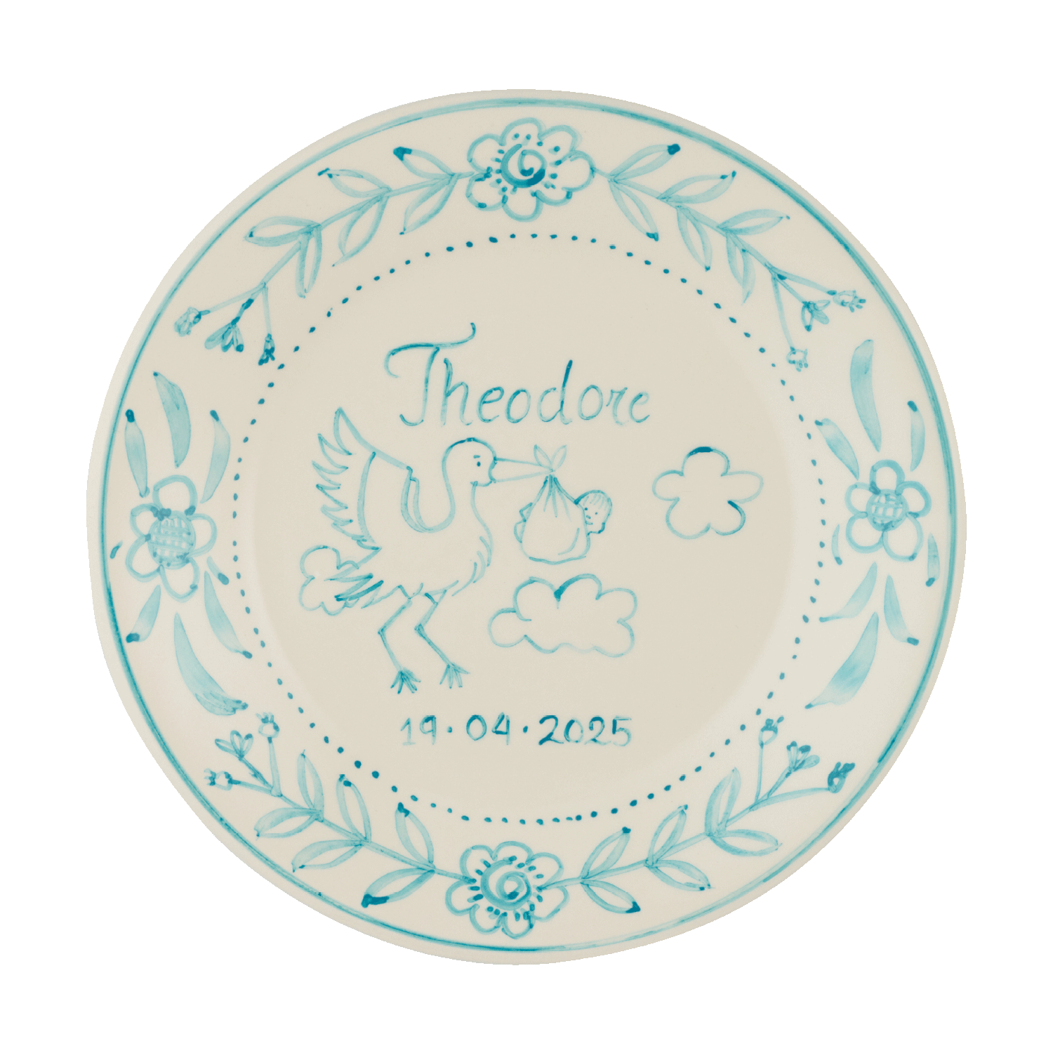 Personalised Teal Birth Plate