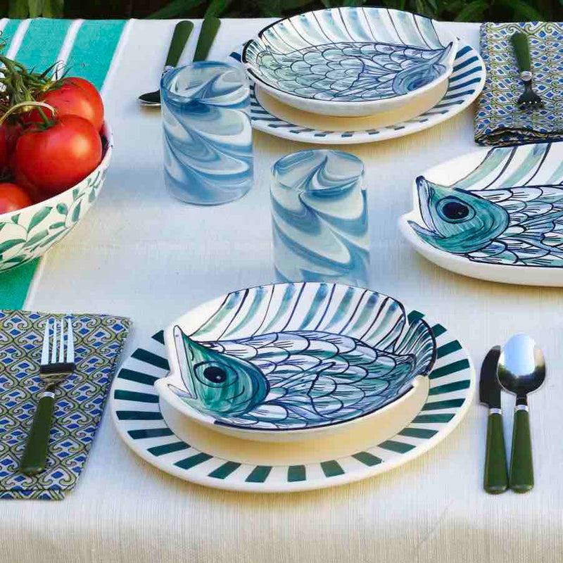 Pasta Bowl, Blue Romina Fish, Set of Four