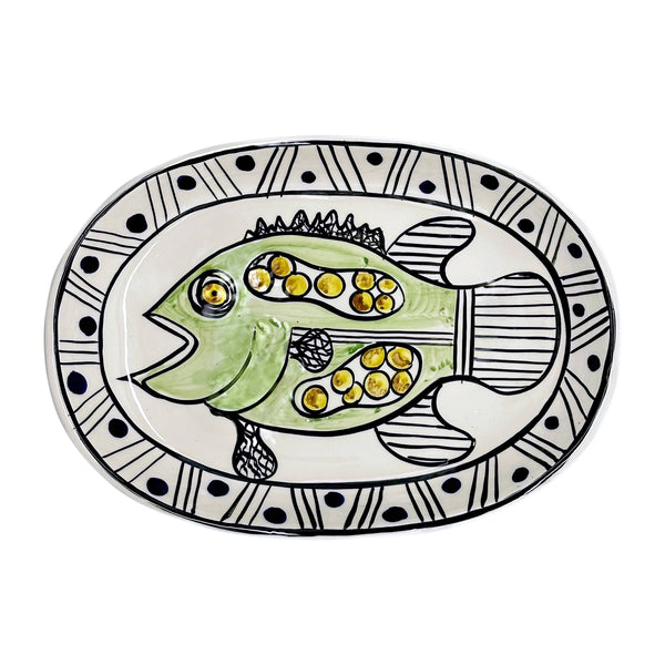 Small Oval Platter, Green Gozo Fish