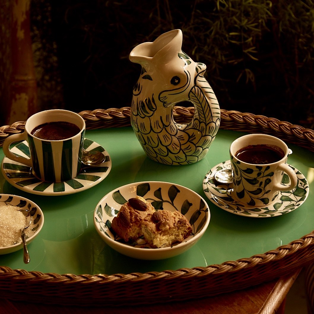 Green Scroll Espresso Cup & Saucers (Set of 4)