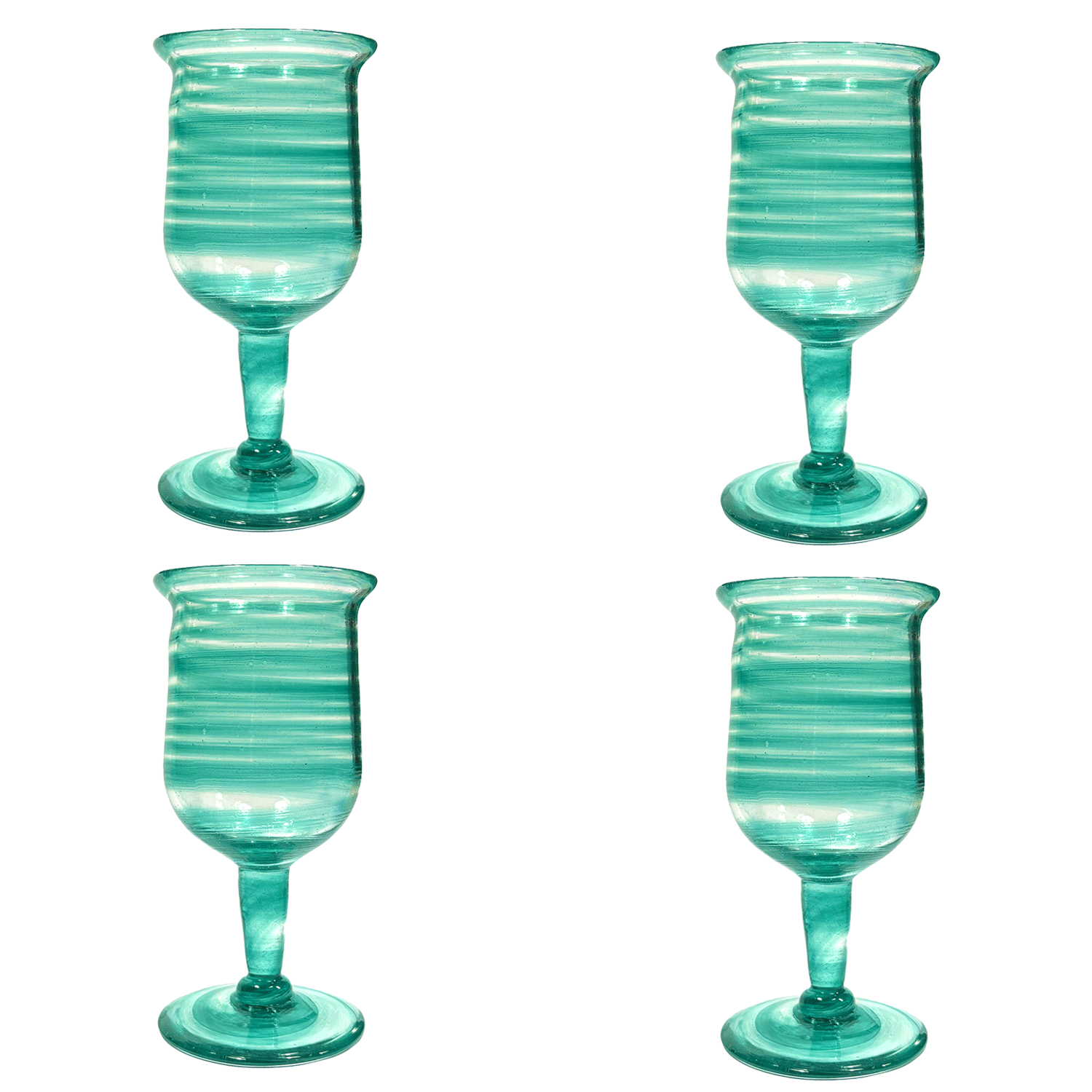 Handblown Cyan Spiral Wine Glasses (Set of 4)