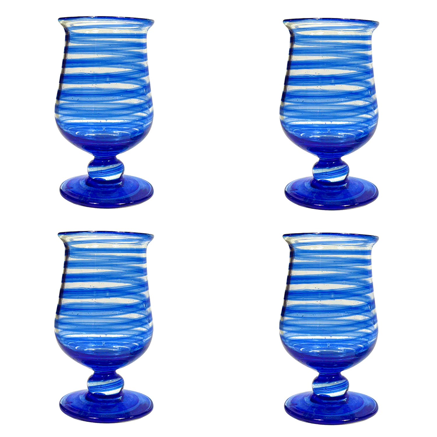 Handblown Indigo Spiral Water Glasses (Set of 4)