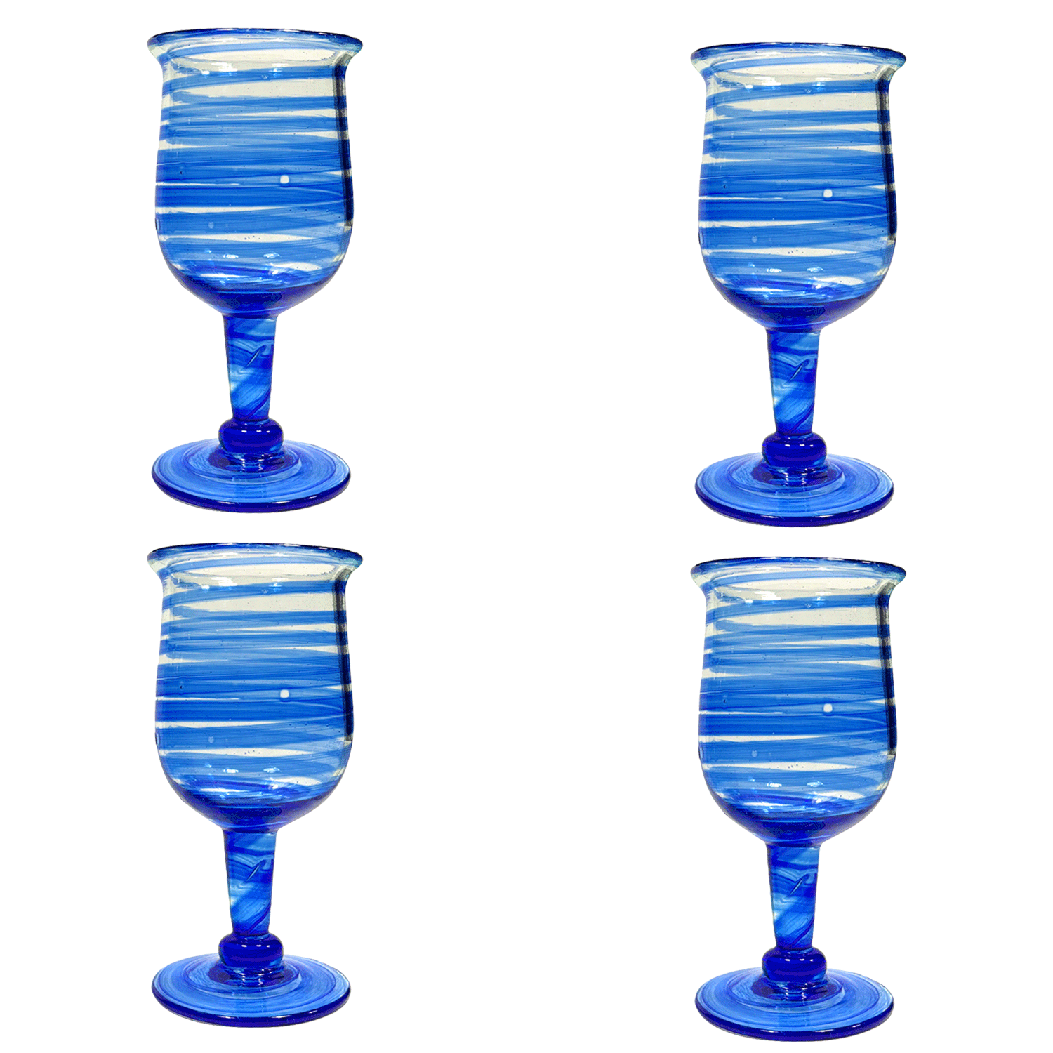 Handblown Indigo Spiral Wine Glasses (Set of 4)