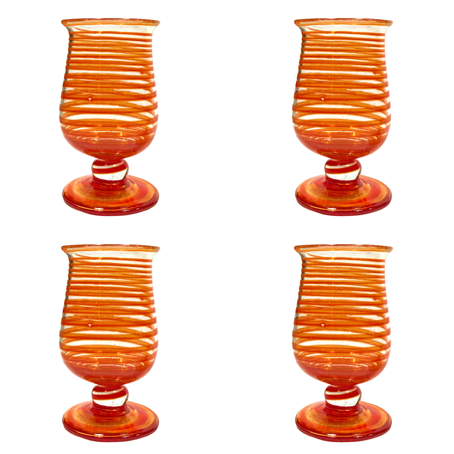 Handblown Ruby Spiral Water Glasses (Set of 4)